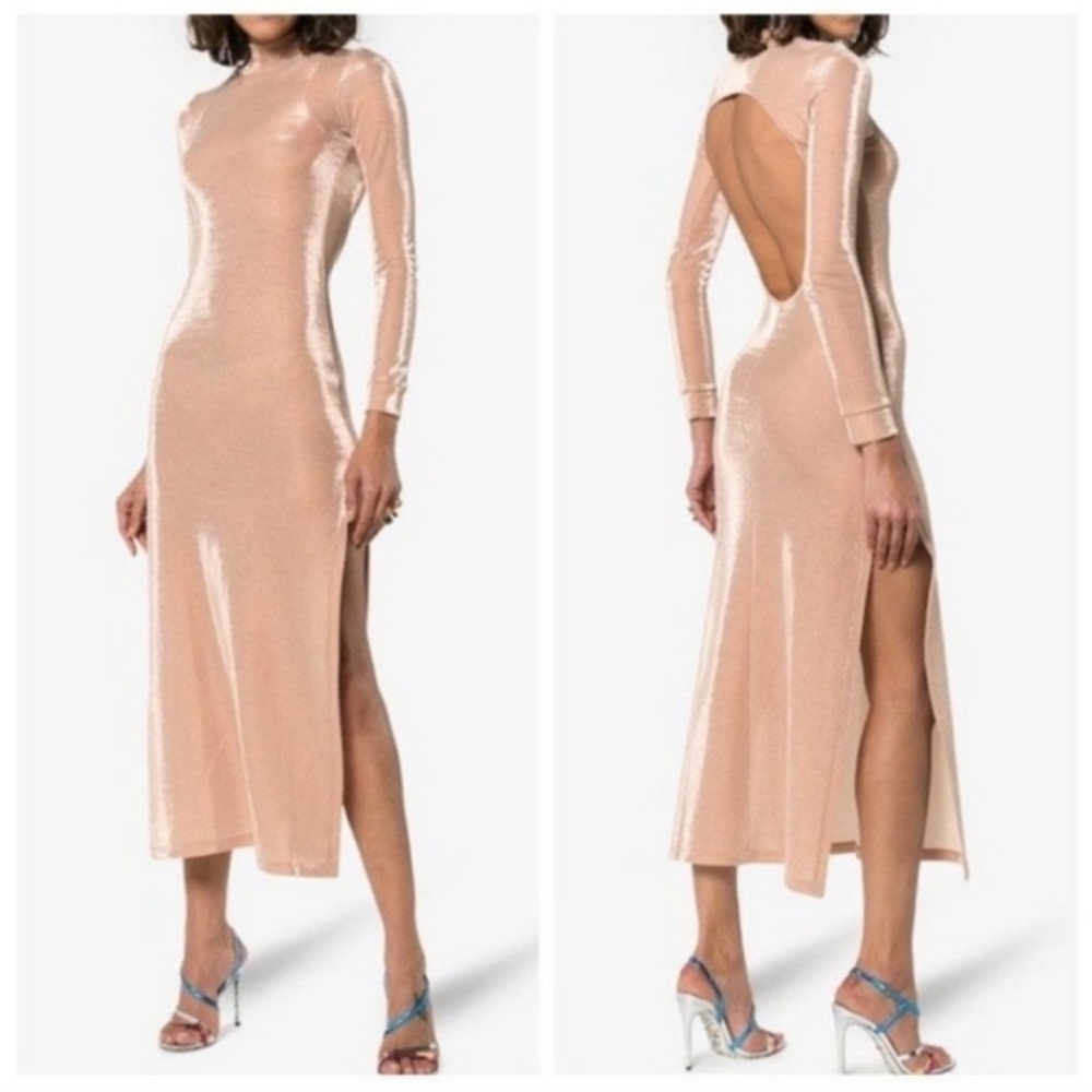 Michael Lo Sordo Backless Jersey Dress w/ Side Split in Nude